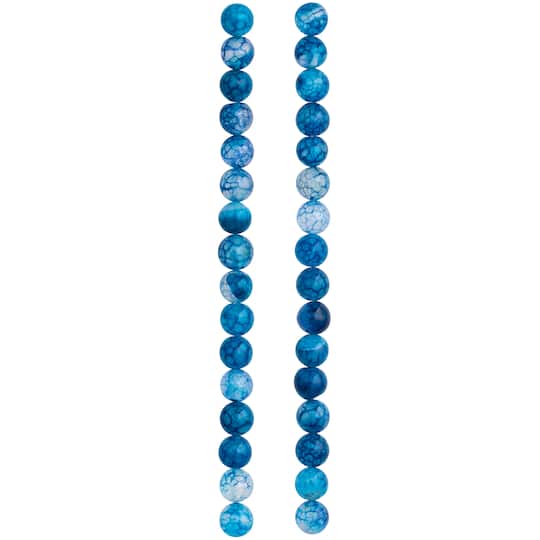 12 Pack: 8mm Blue Crackle Agate Round Beads by Bead Landing®